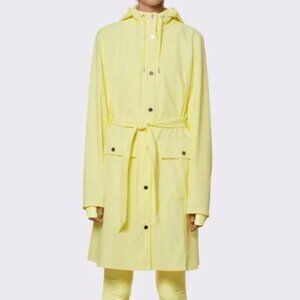RAINS Rain Jacket Hooded Waterproof Coat Curve W Belted Straw Yellow XLarge